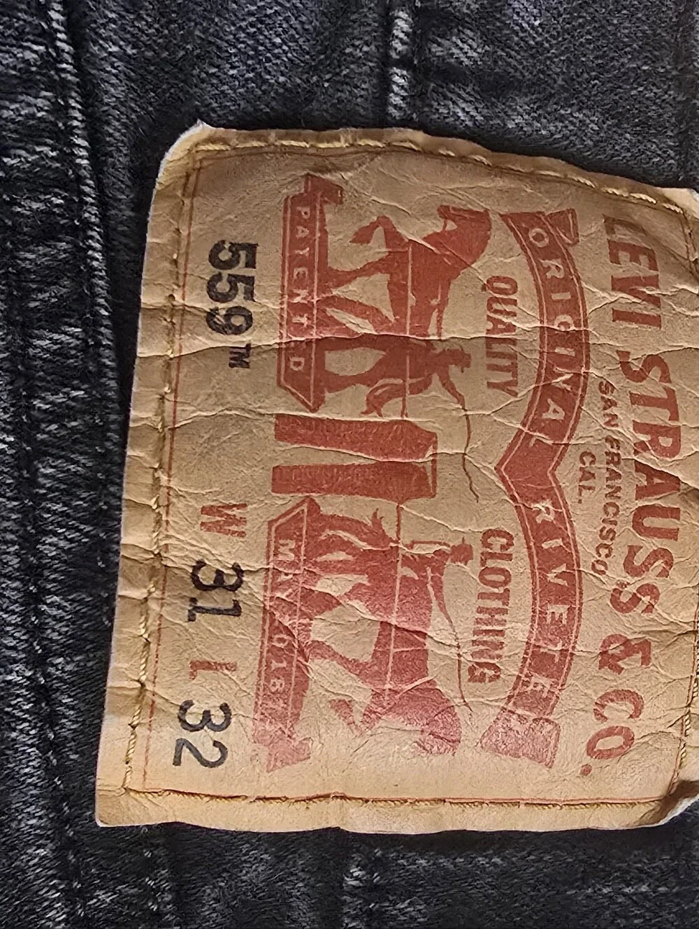 Levis 559 Jeans Mens Faded Black Relaxed Fit Straight Leg Distressed Size 31x32